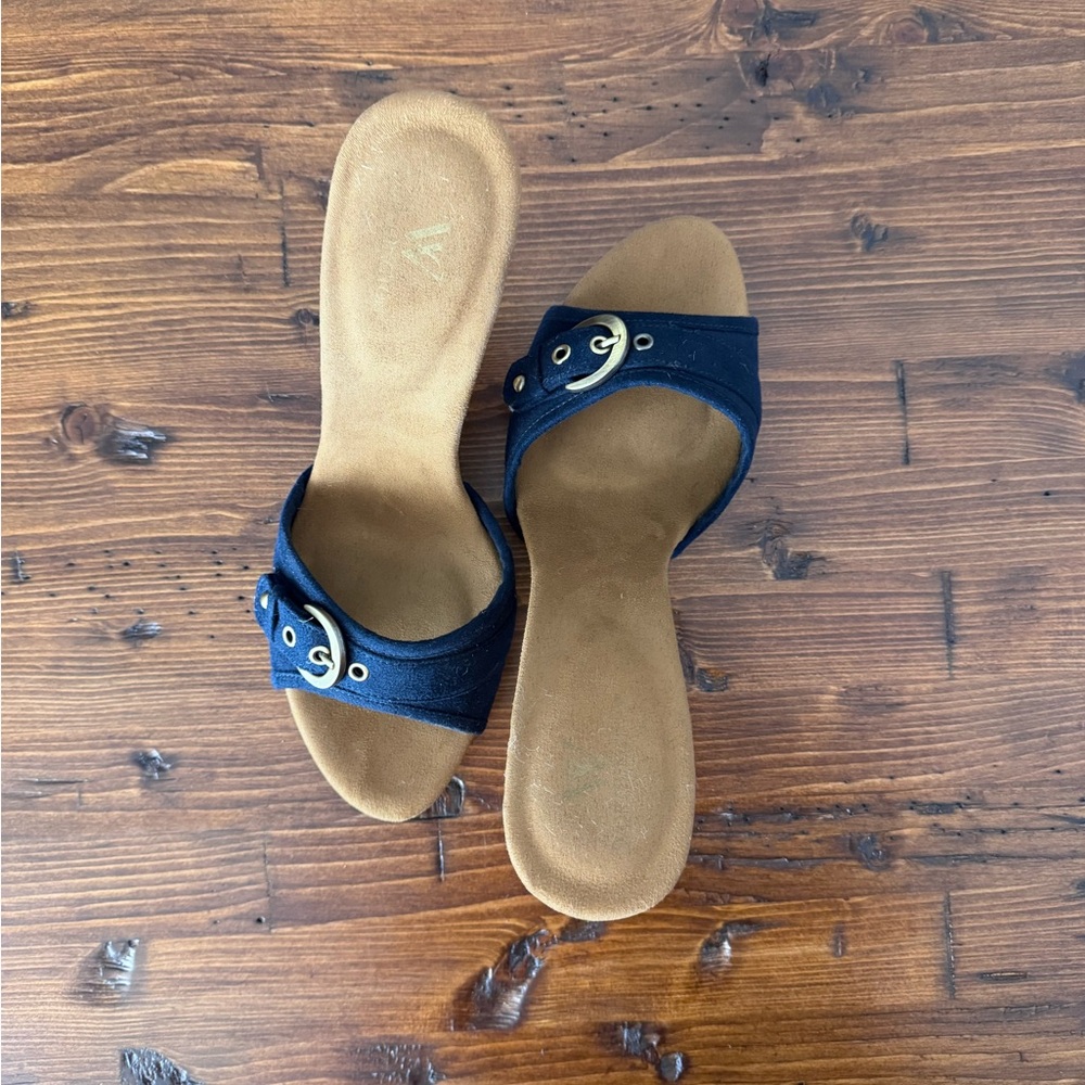 Worthington Navy and Tan Slide Sandals